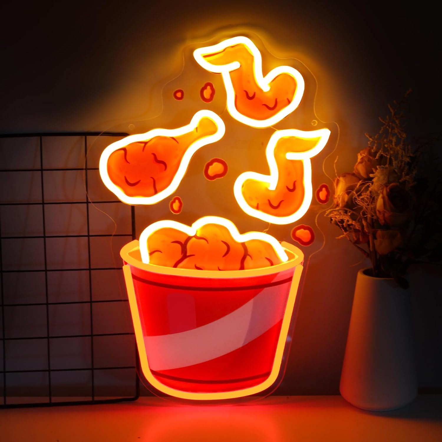 Party Games Shop - フライドチキンネオンサインUSB調光LEDネオンライトサイン、ドリンクバー、男の隠れ家、寝室、ホテル、店舗、ゲームルーム、パーティー、壁飾り用