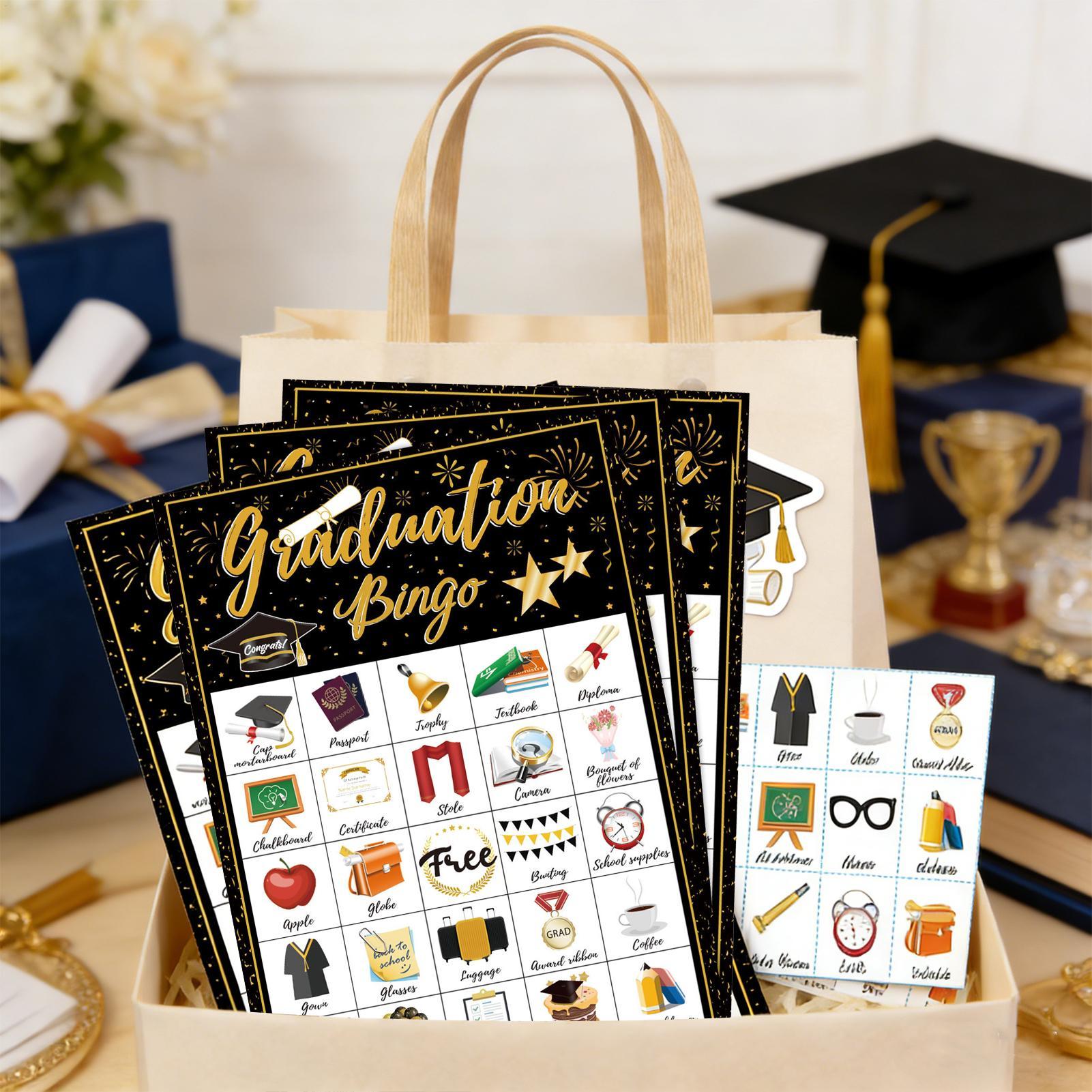 Party Games College - 卒業式ビンゴゲームカード 24人用 卒業パーティー用品 友達やクラスメートのための大学卒業ゲーム 高校大学向け