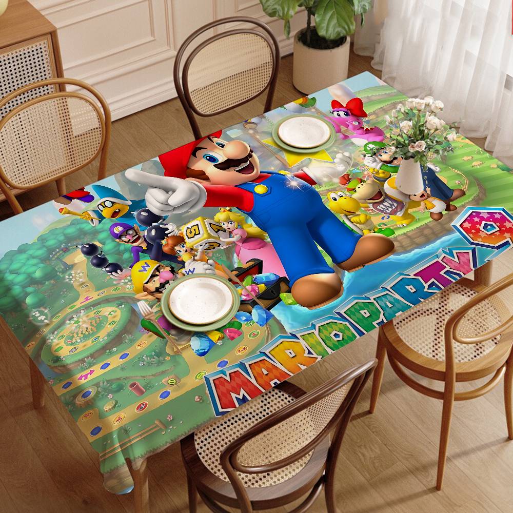 Party Games Mario - ゲーム M-marioes 漫画ホームテーブルクロスダイニング装飾と長方形テーブルアクセサリー防水布汚れ防止