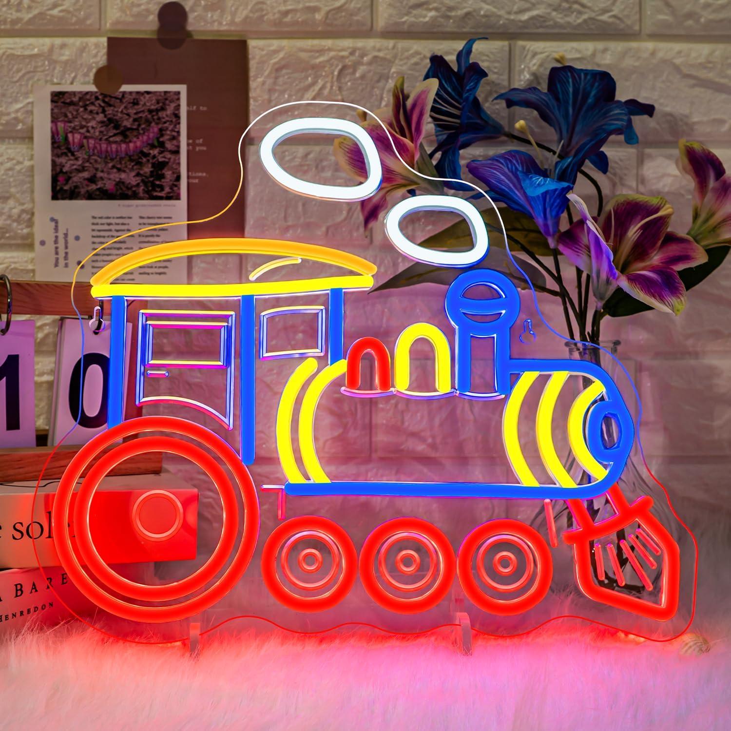 Party Games Shop - 電車ネオンサイン機関車LEDネオンサイン壁飾りショップバーパーティーゲームルームティーン寝室電車プレイハウス装飾用