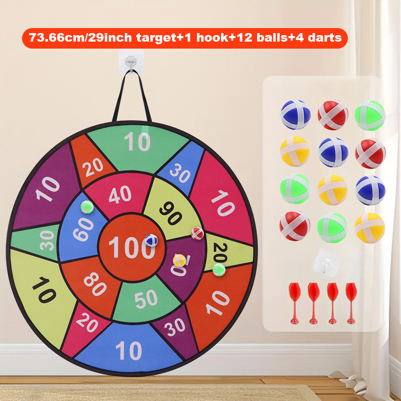 Party Games For 5 Year Olds Indoors - 粘着式ボールダーツボード - ボール12個+ダーツ4本、屋内および屋外の家族向けゲーム、子供の誕生日パーティーのギフトに最適