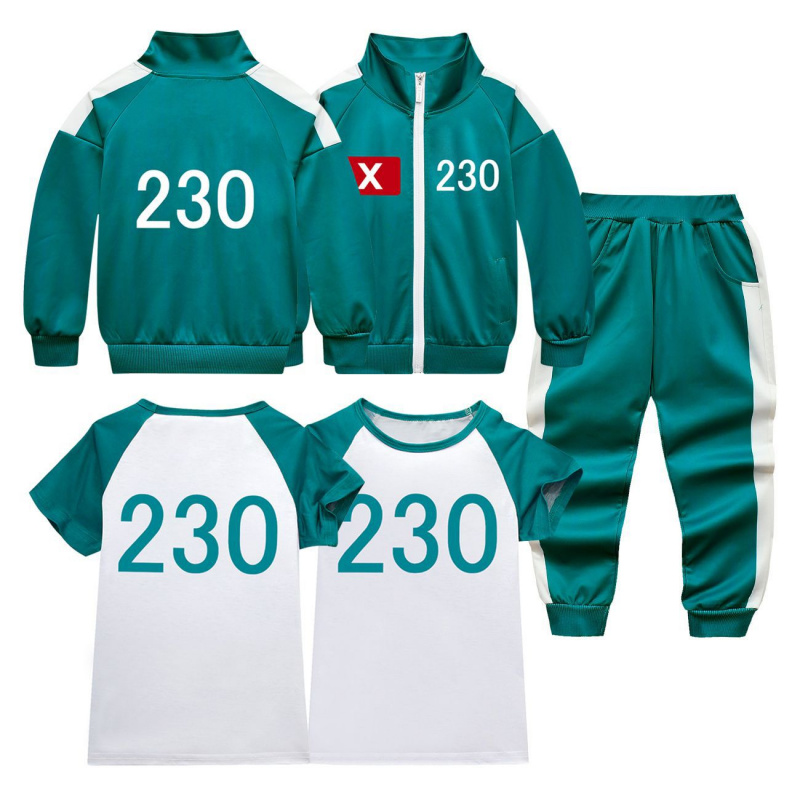 Kids Party Games - 2025年新作 キッズ向けカスタマイズ可能なイカゲーム2服セット Tシャツ230枚 子供用トラックスーツ 男の子 女の子