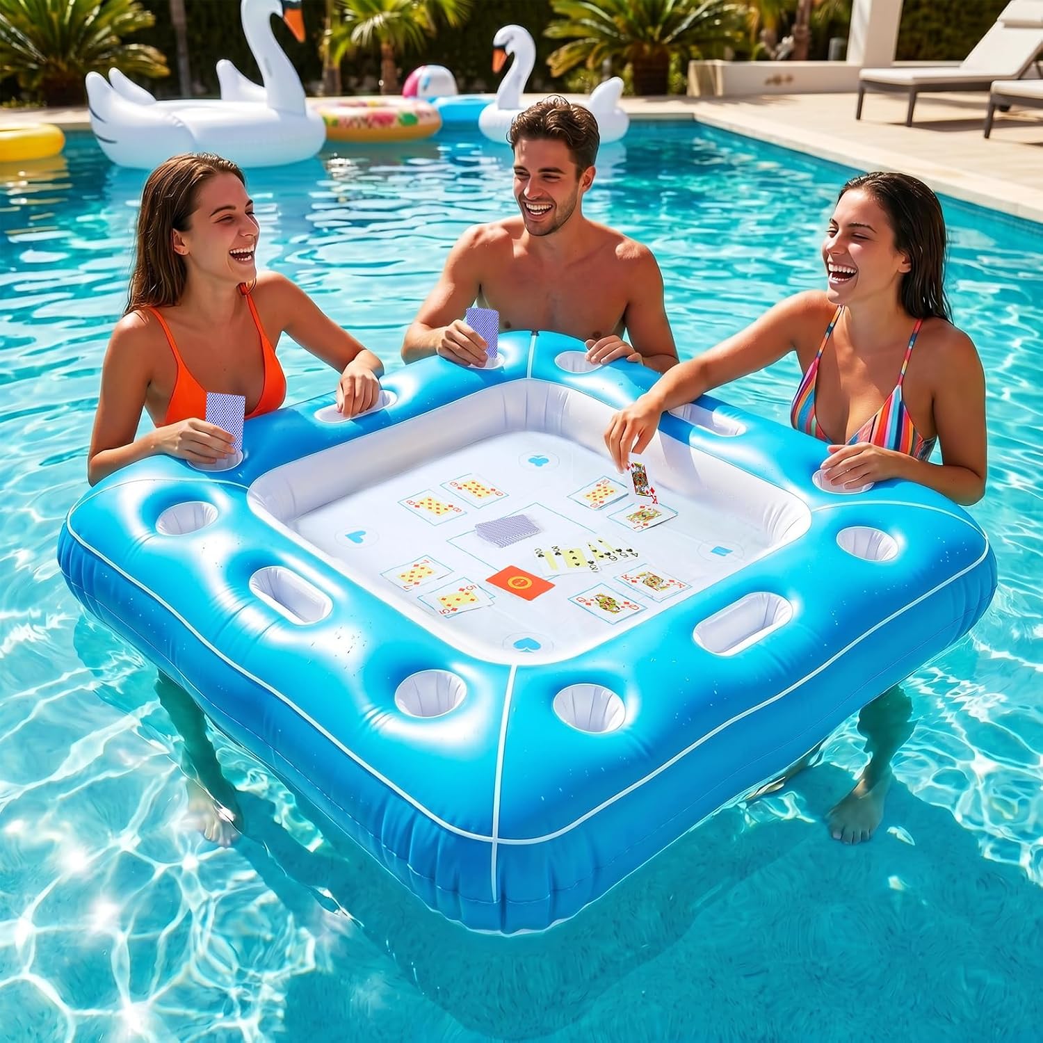 Party Games Using Cards - 厚手の防水インフレータブルフローティングゲームテーブル、防水カード付き、多用途プールビーチスパ玩具、素敵な夏のパーティーギフト