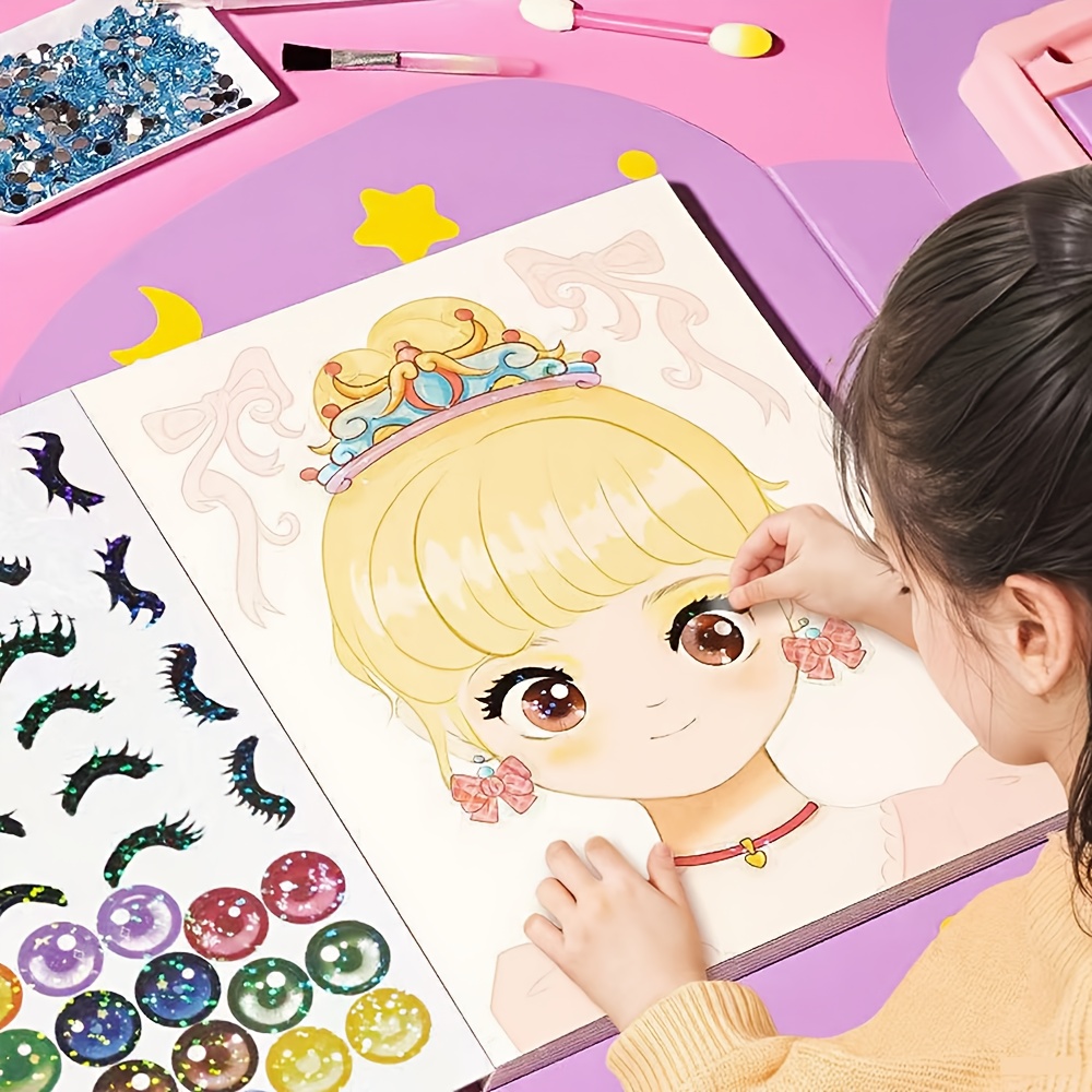 Book Party Games - DIY フェイシャルステッカーブック、スタイリッシュな人形デザイン付き - ドレスアップゲームステッカーセット、再利用可能なステッカーが含まれており、創造的な楽しみ、美しいフェイシャルアート、インタラクティブなアクティビティに最適 - 新年、誕生日、クリスマスのパーティーの記念品やギフトに最適です。