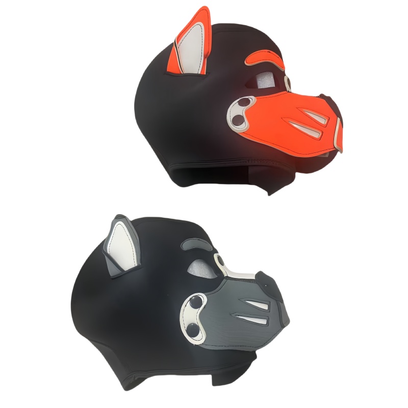 Party Games Shop - エロティックなカラフルな犬のフードマスク、ユニセックスBDSM子犬コスプレ拘束コスチューム、カップル大人ゲームナイトパーティーセクシーショップ用