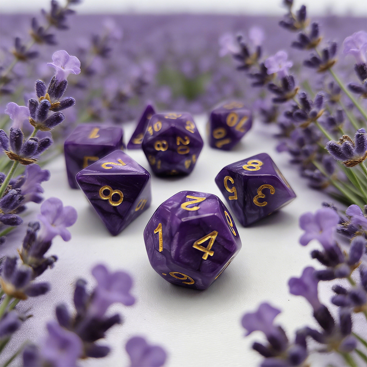 Party Games Mystery - 7個入りダイスセット、神秘的な紫色の質感、テーブルトップゲーム用、魔法のようなフェスティバルギフト、パーティーに最適