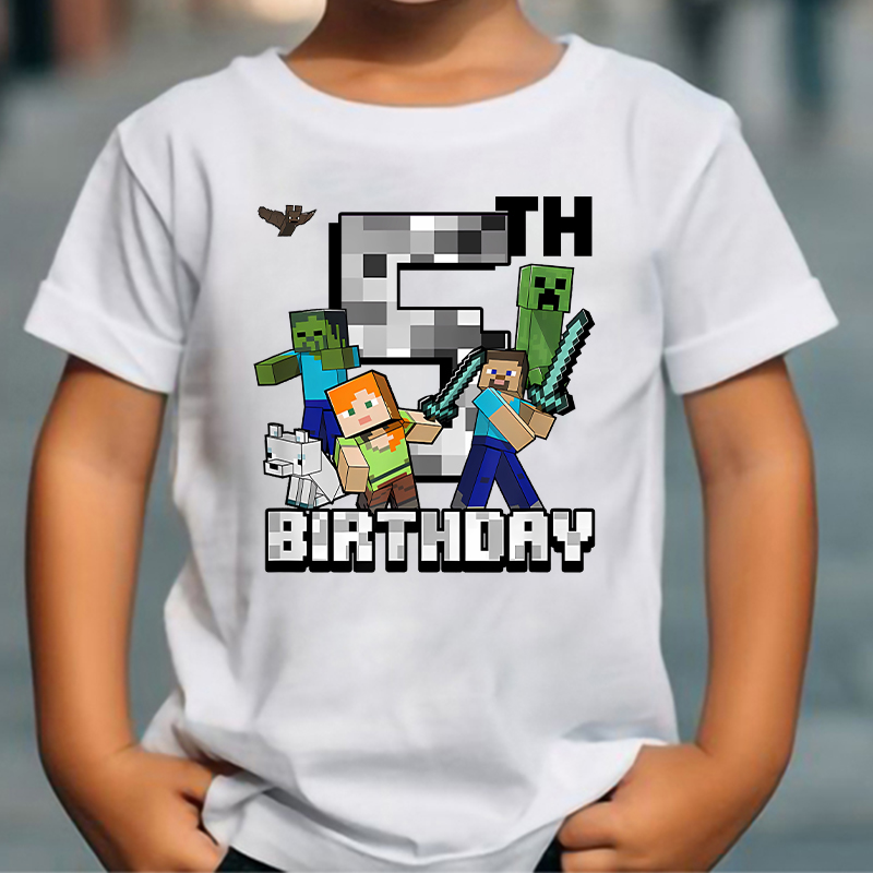 Party Games Minecraft - 漫画かわいい Minecrafted Tシャツティーンエイジャーの誕生日番号アニメプリントコットン Tシャツスポーツストリート夏服パーティーゲームギフト