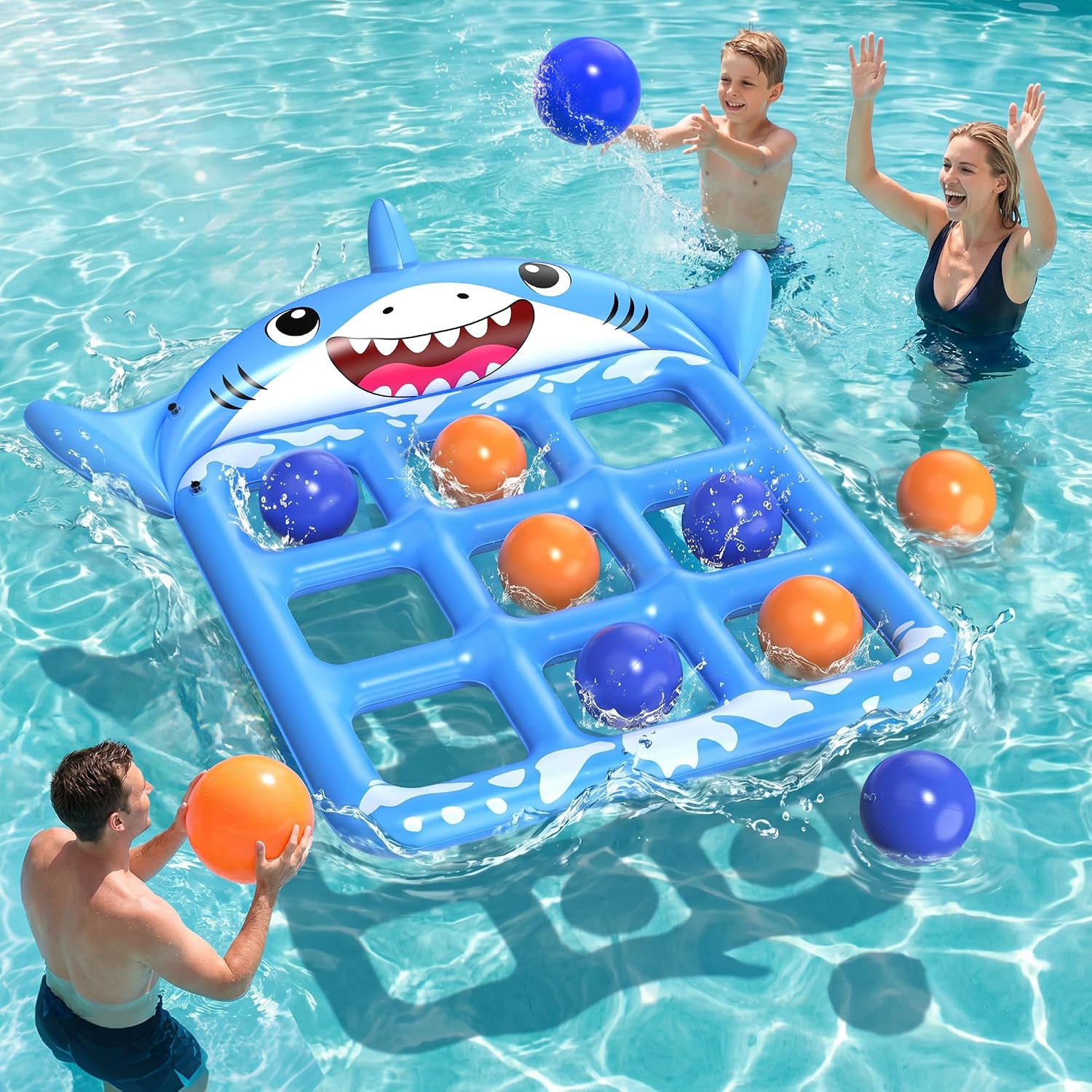 Party Family Games - 子供と大人のためのプール玩具ゲーム、72インチx54インチの巨大なインフレータブルフローティングプール三目並べゲーム（ボール10個付き）、プールゲームパーティートイフロート、大人、ティーン、子供、家族、ビーチ、夏の水遊びに最適