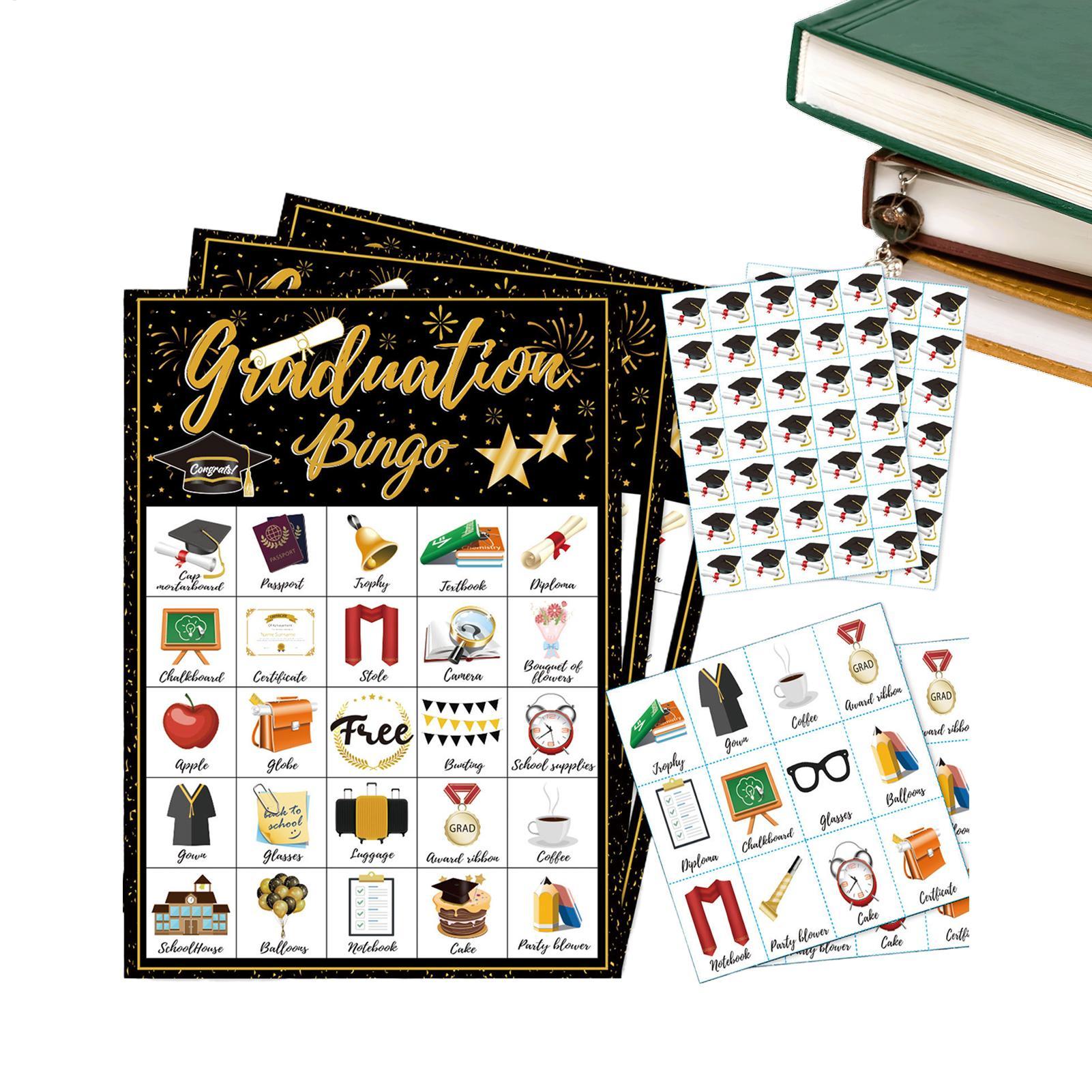 Party Games College - 卒業パーティー用ビンゴカード 24人用 卒業生向けゲーム記念品 2026年卒業生向けアクティビティ 大学・大学院用品 友達・クラスメート向け教室用