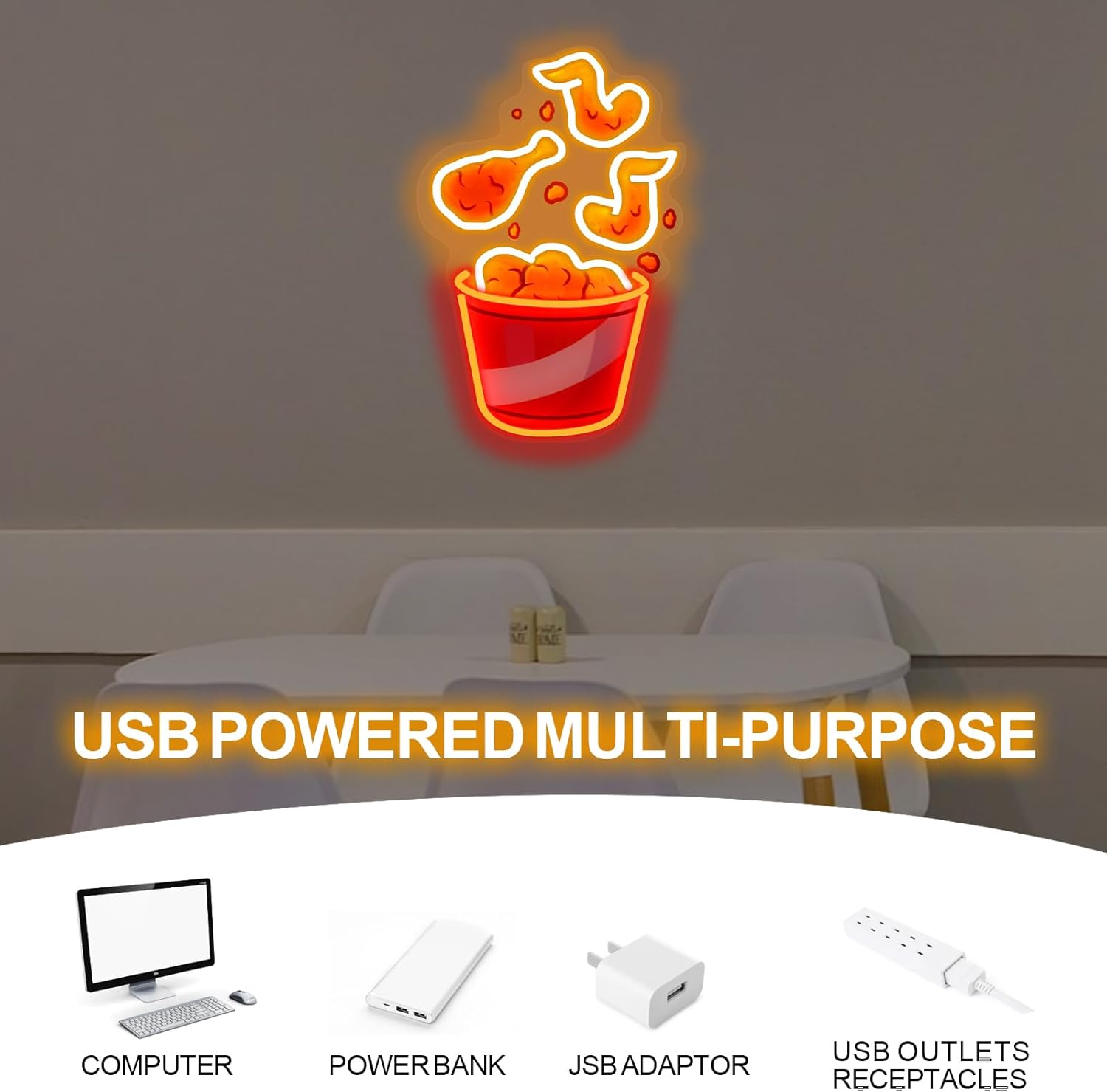 フライドチキンネオンサインUSB調光LEDネオンライトサイン - Party Games Shop のレビューと価格
