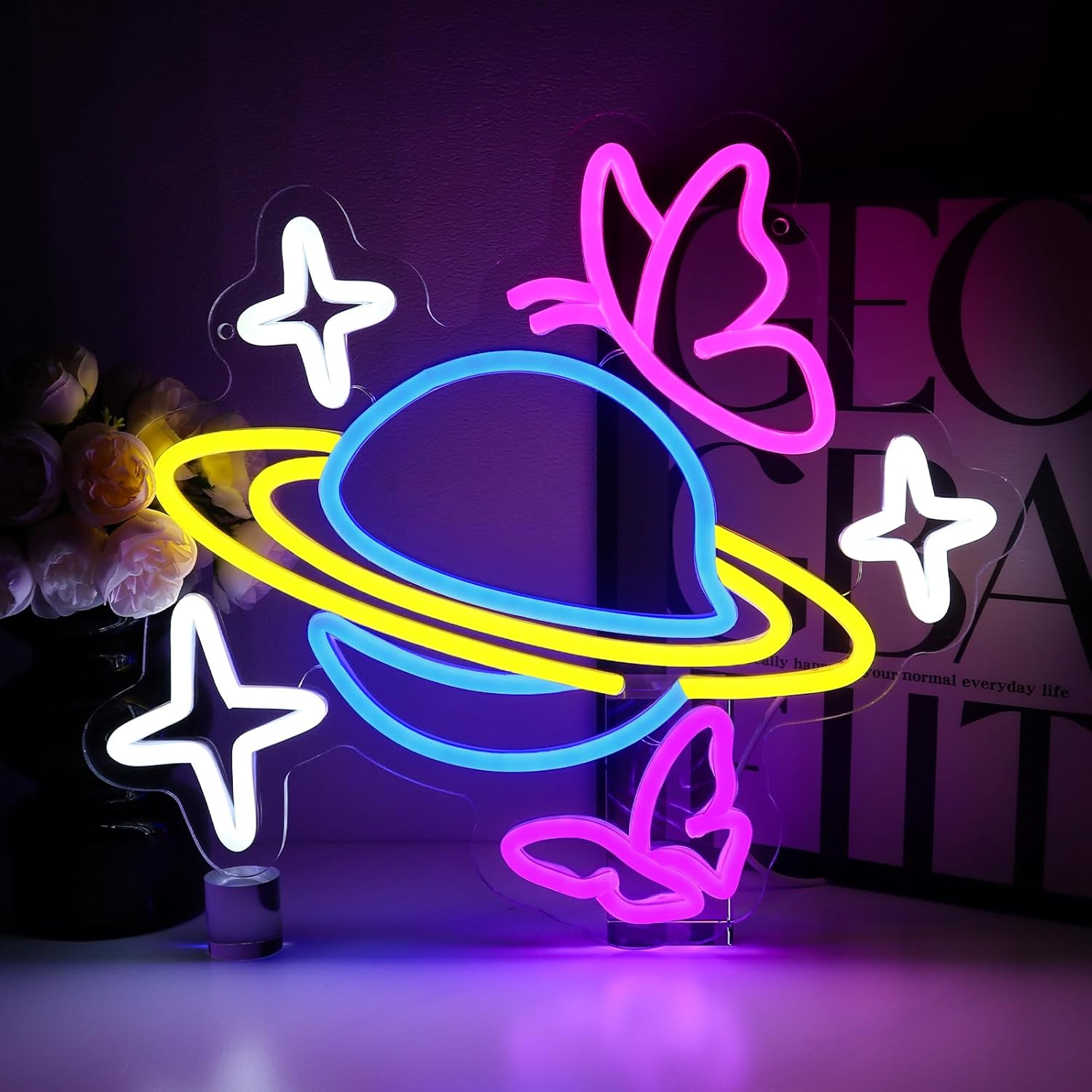 惑星蝶星ネオンサイン調光可能USB LEDウォールライト、趣 - Party Games Shop のレビューと価格