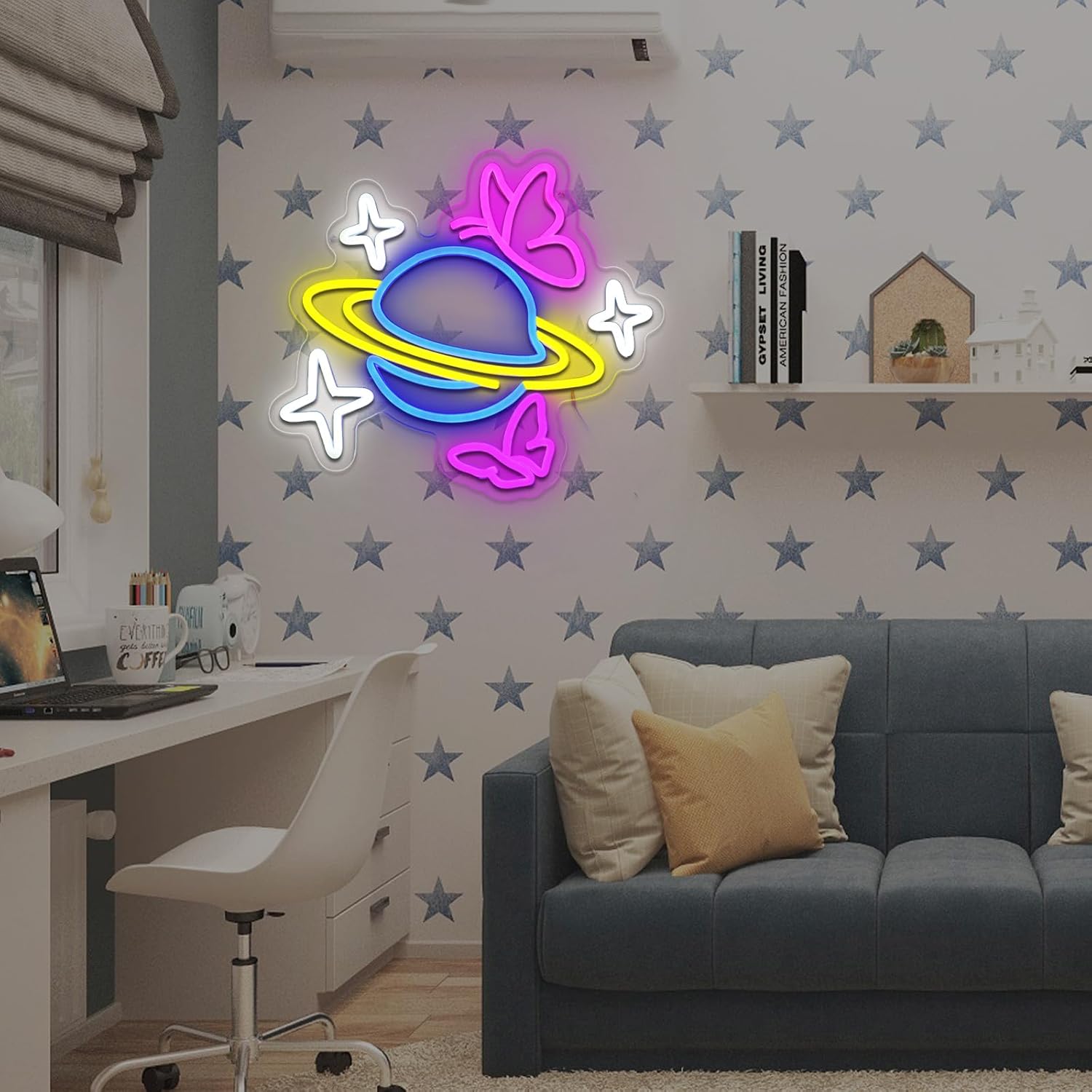 惑星蝶星ネオンサイン調光可能USB LEDウォールライト、趣 - Party Games Shop のレビューと価格