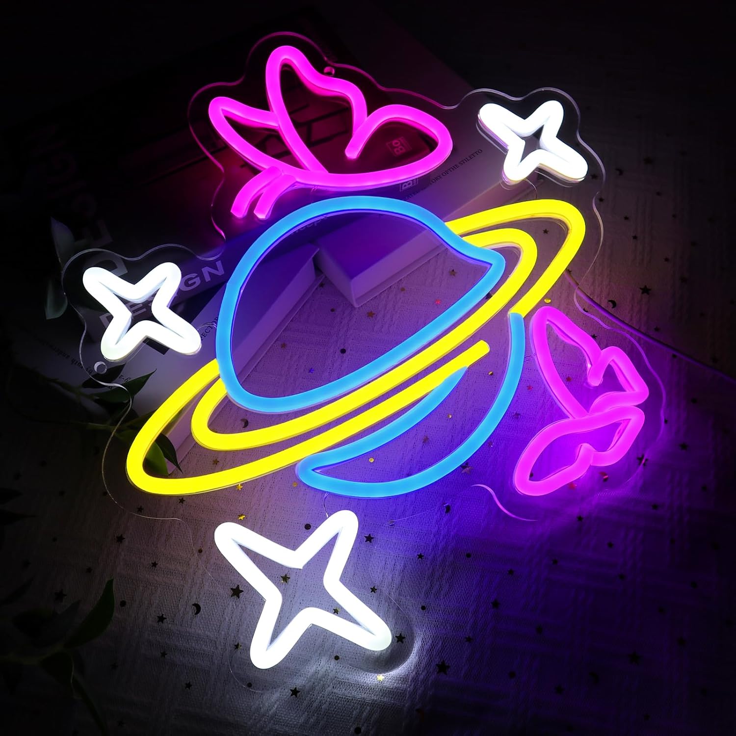 惑星蝶星ネオンサイン調光可能USB LEDウォールライト、趣 - Party Games Shop のレビューと価格